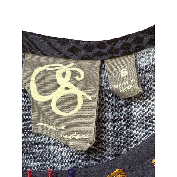 One September  Embroidered Boho Tunic‎ Dress S Navy  Cap Sleeve - Picture 2 of 8
